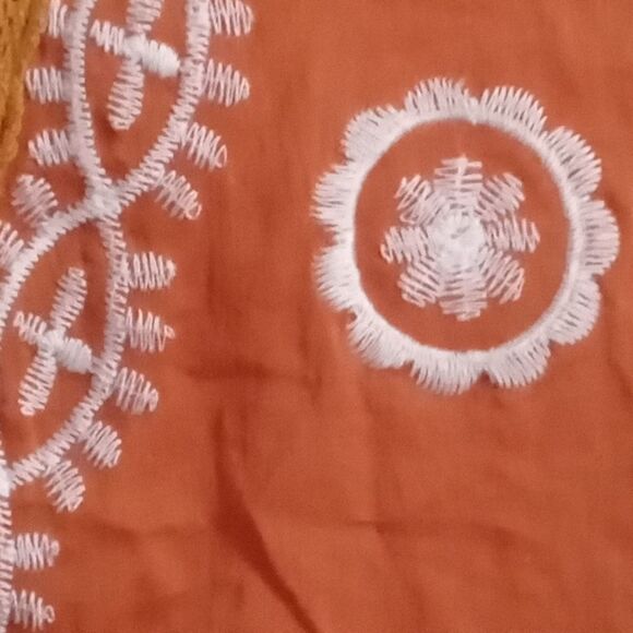 Mur Mur Sheer Embroidered Tunic Size M Orange and White V Neck with Tie - Picture 10 of 10